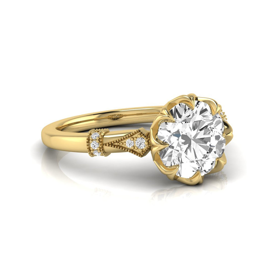 OctaPearl 2 ct Floral Inspired Round Cut Lab Grown Diamond Engagement Ring