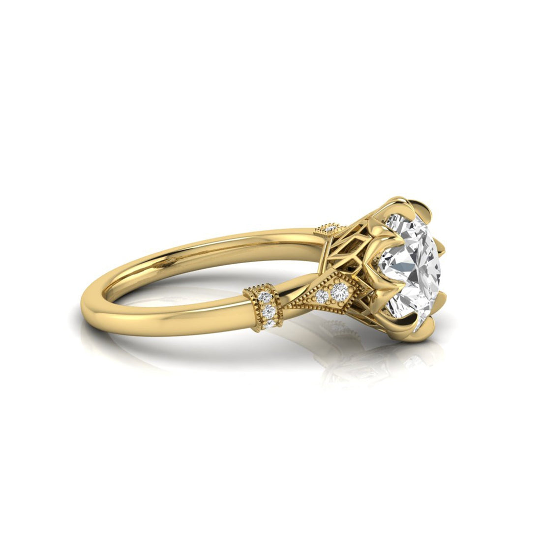 OctaPearl 2 ct Floral Inspired Round Cut Lab Grown Diamond Engagement Ring