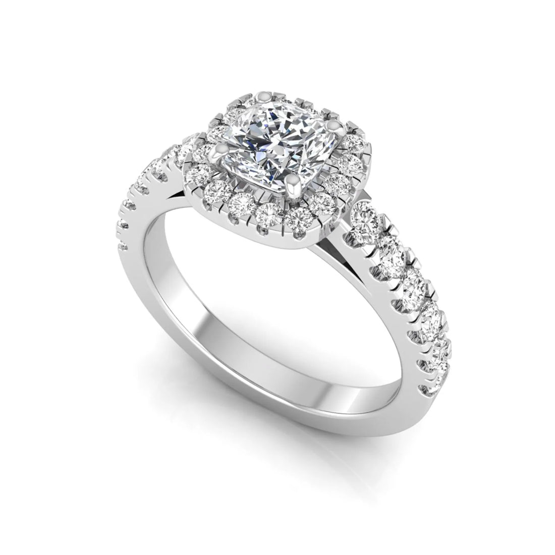 OctaPearl Cushion Cut Halo Lab Grown Diamond Engagement Ring