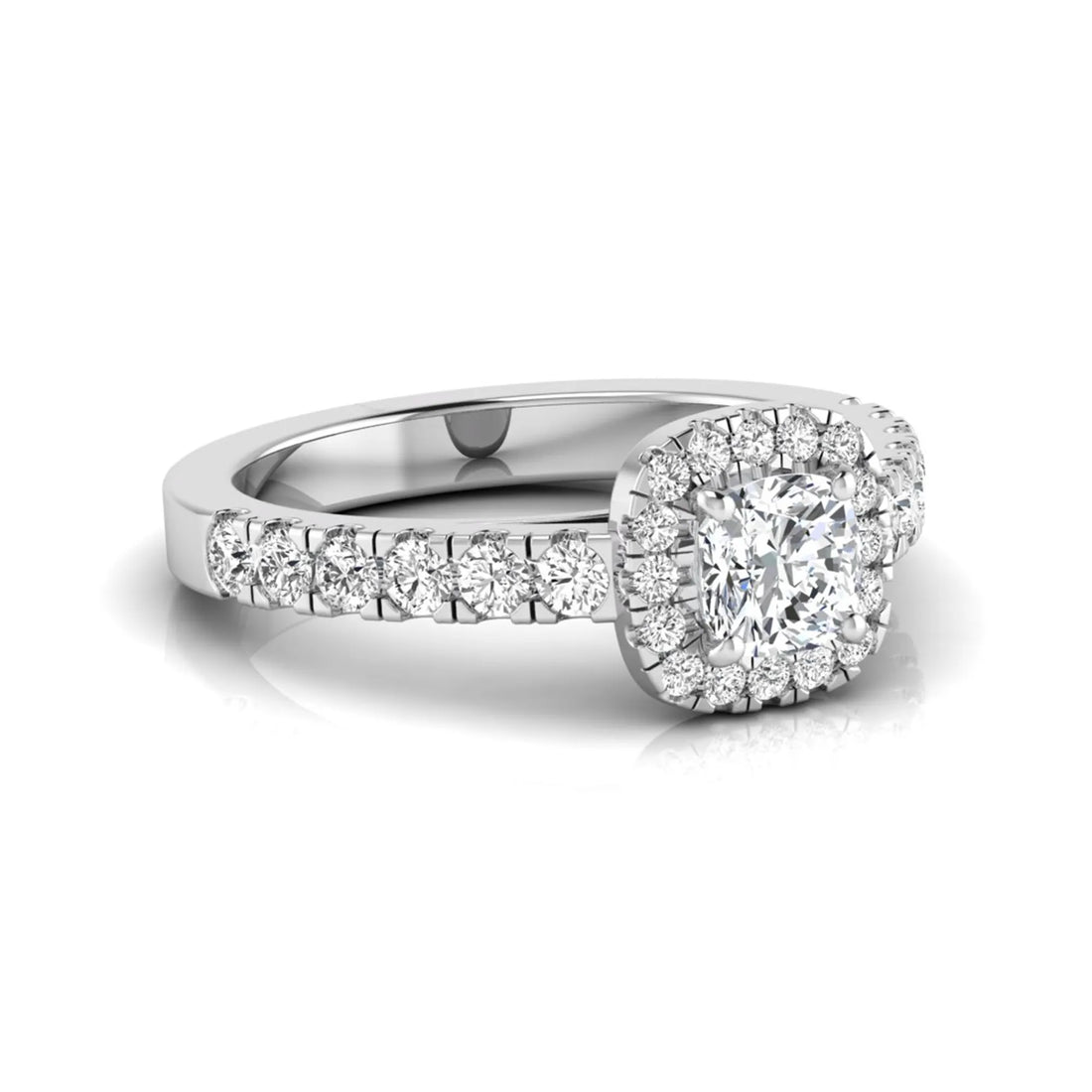 OctaPearl Cushion Cut Halo Lab Grown Diamond Engagement Ring
