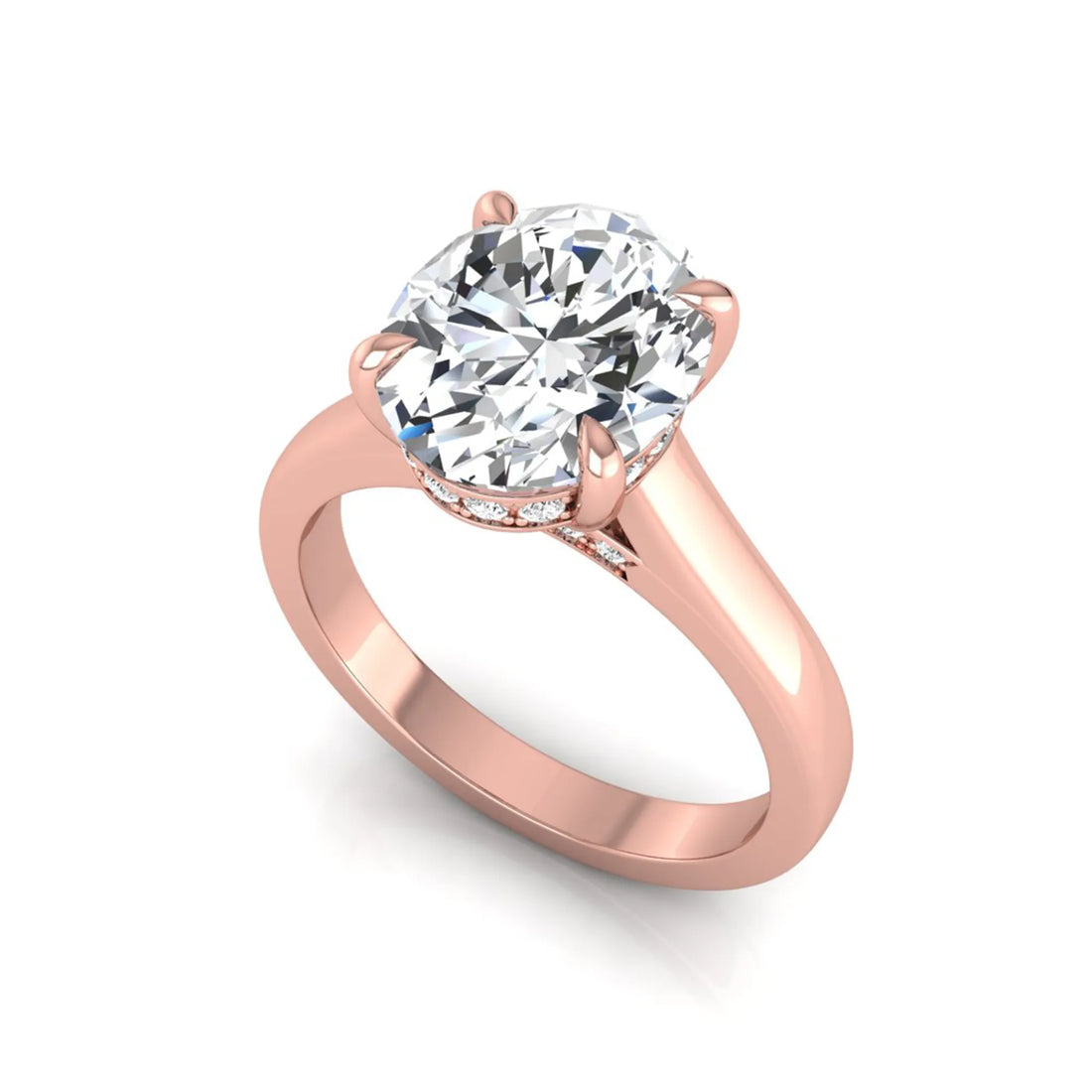 OctaPearl 4 ct Oval Cut Lab Grown Diamond Solitaire Engagement Ring with Hidden Halo