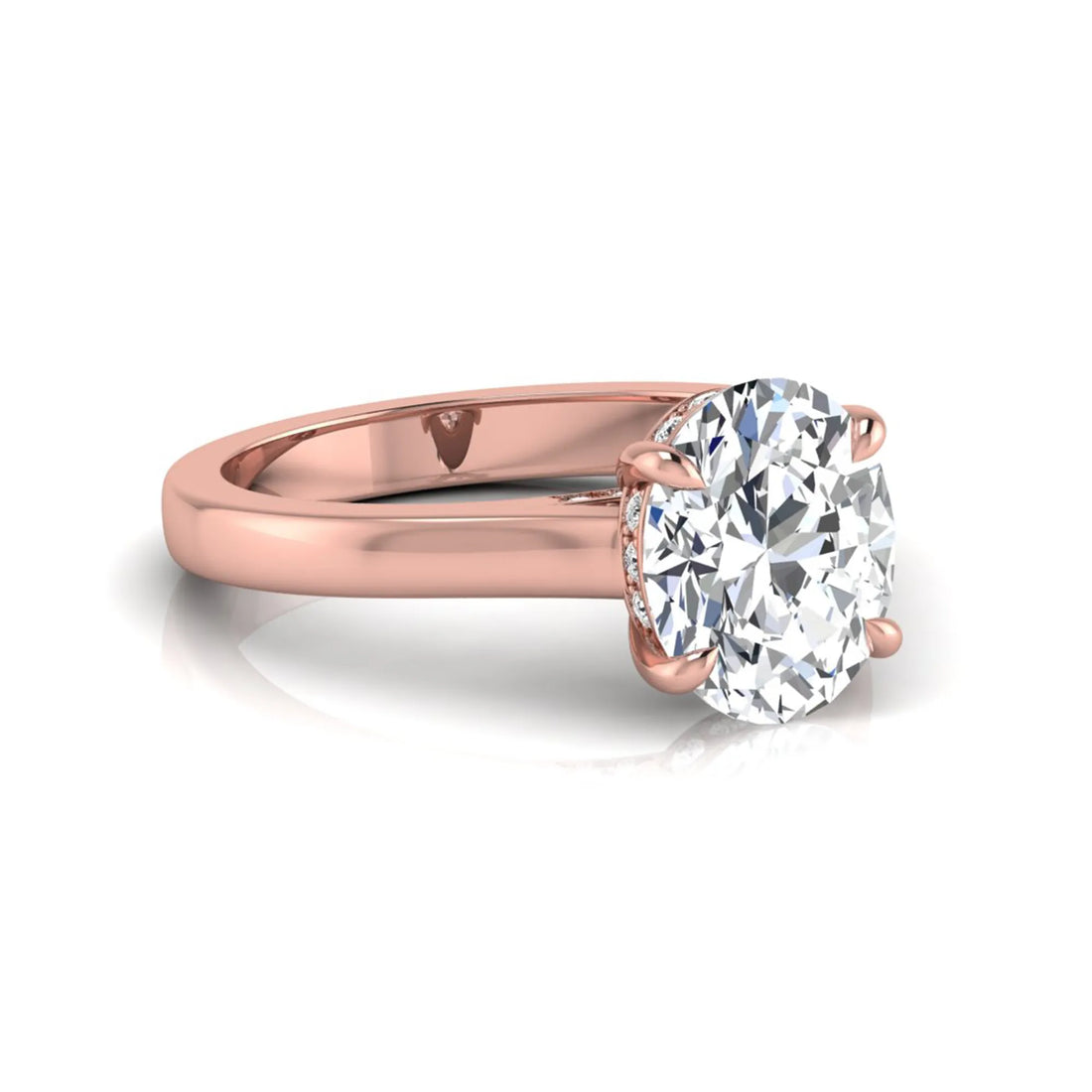 OctaPearl 4 ct Oval Cut Lab Grown Diamond Solitaire Engagement Ring with Hidden Halo