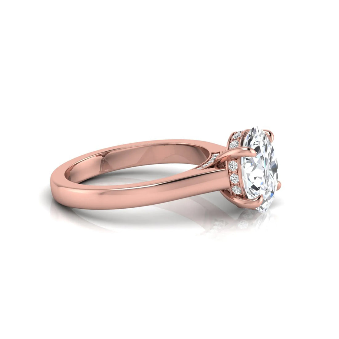OctaPearl 4 ct Oval Cut Lab Grown Diamond Solitaire Engagement Ring with Hidden Halo