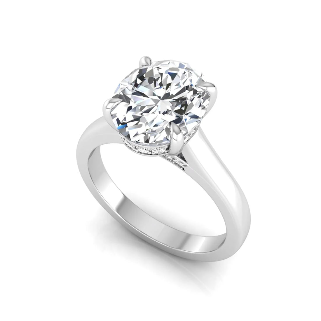 OctaPearl 4 ct Oval Cut Lab Grown Diamond Solitaire Engagement Ring with Hidden Halo