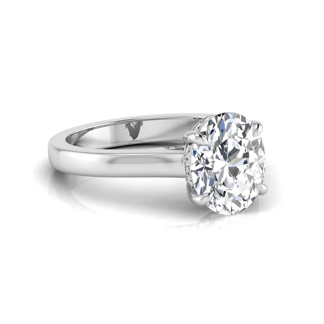 OctaPearl 4 ct Oval Cut Lab Grown Diamond Solitaire Engagement Ring with Hidden Halo