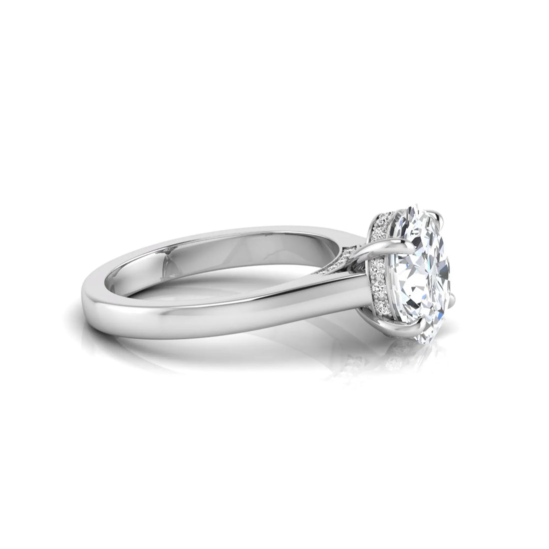 OctaPearl 4 ct Oval Cut Lab Grown Diamond Solitaire Engagement Ring with Hidden Halo