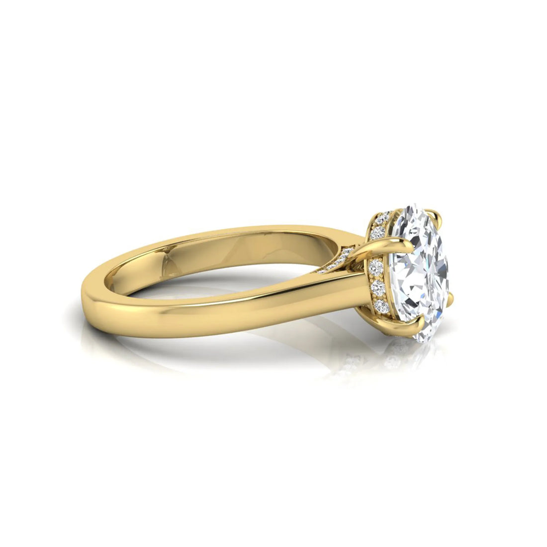 OctaPearl 4 ct Oval Cut Lab Grown Diamond Solitaire Engagement Ring with Hidden Halo