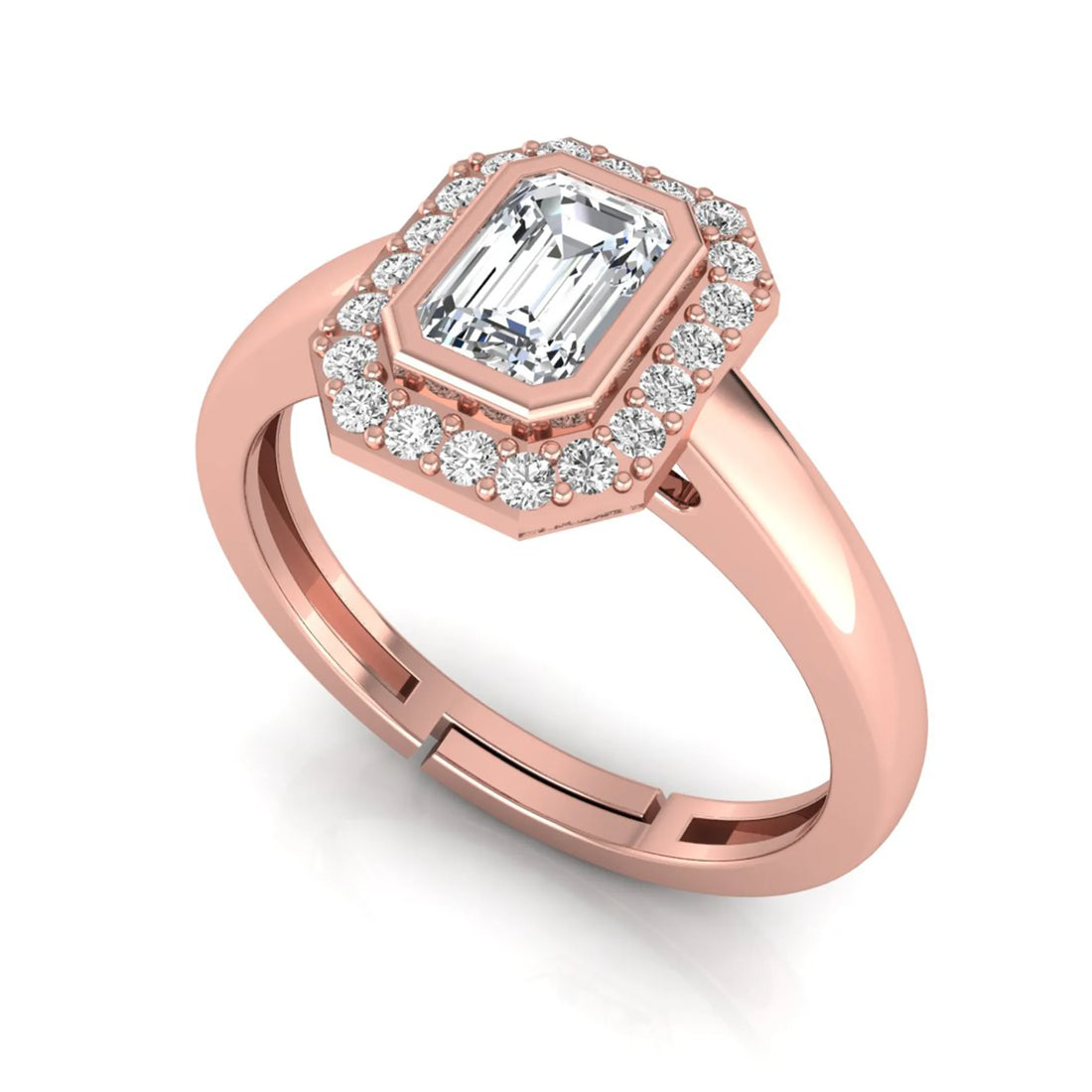 OctaPearl Emerald Cut Bezel Set Lab Grown Diamond Halo Engagement Ring