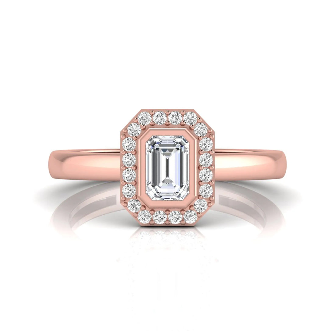 OctaPearl Emerald Cut Bezel Set Lab Grown Diamond Halo Engagement Ring