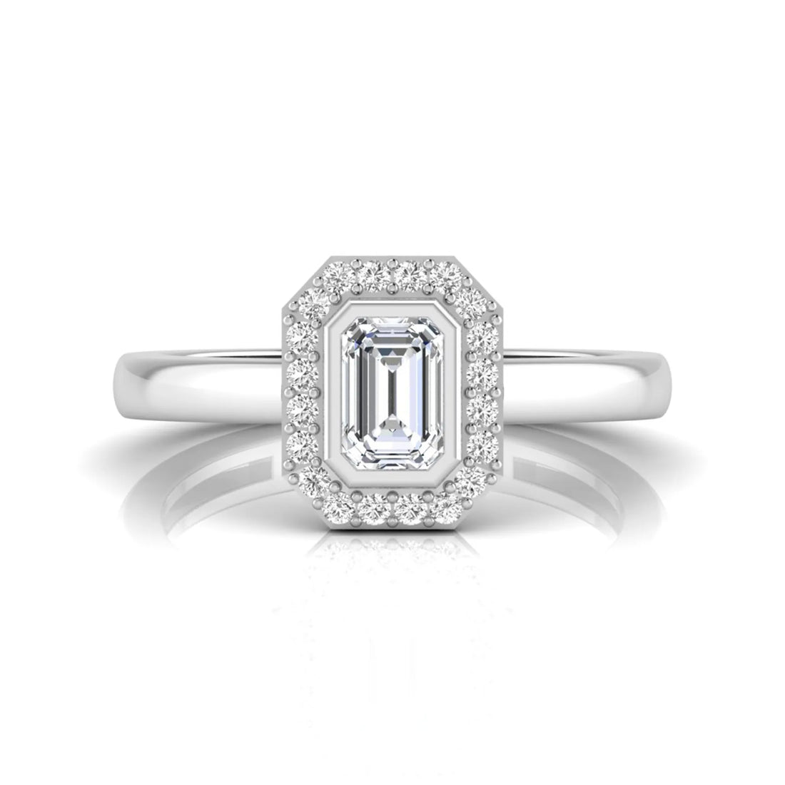 OctaPearl Emerald Cut Bezel Set Lab Grown Diamond Halo Engagement Ring