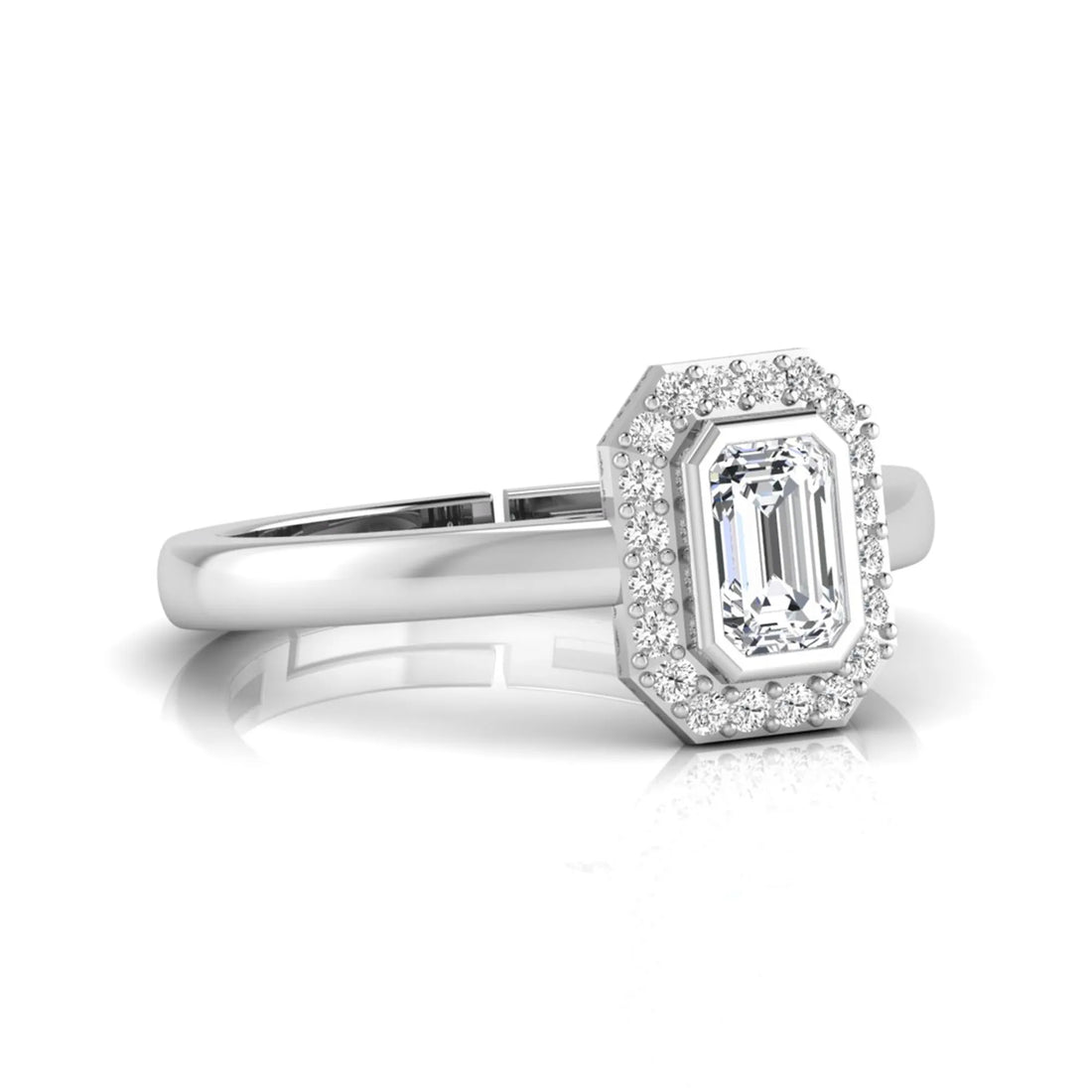 OctaPearl Emerald Cut Bezel Set Lab Grown Diamond Halo Engagement Ring