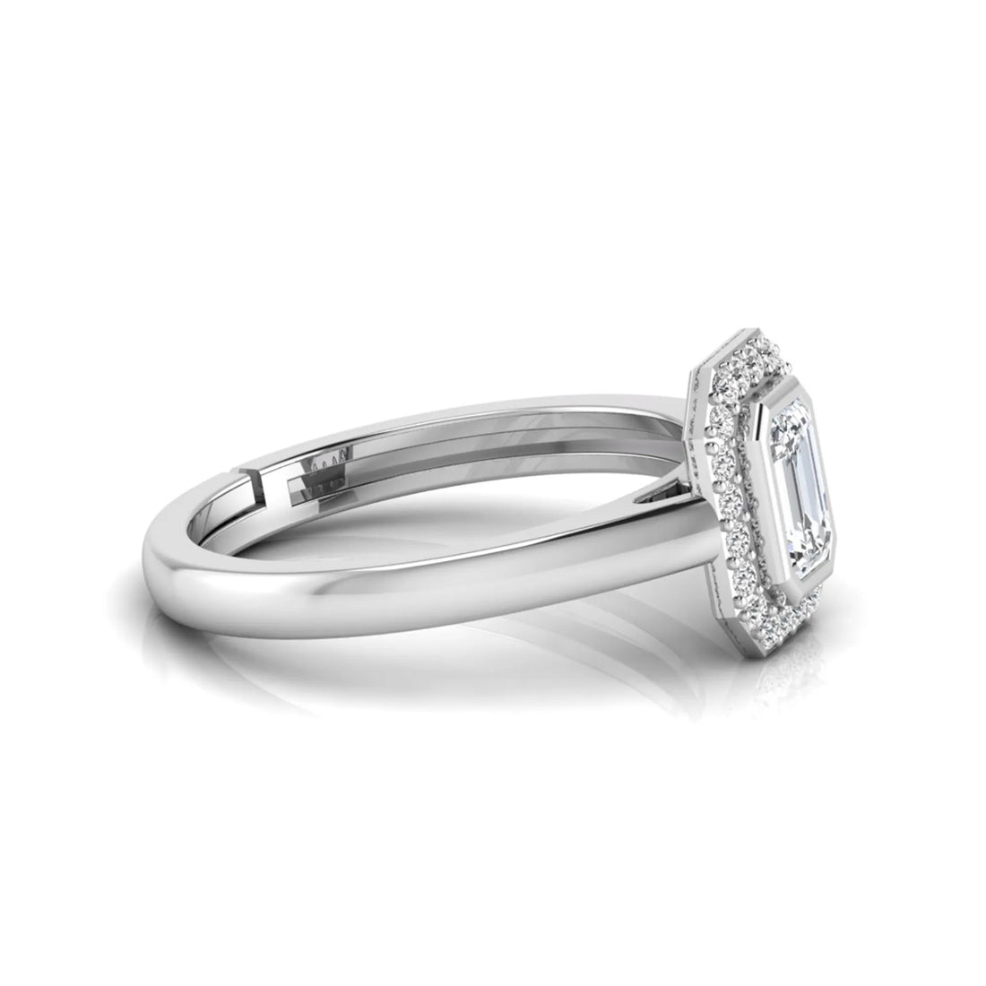 OctaPearl Emerald Cut Bezel Set Lab Grown Diamond Halo Engagement Ring