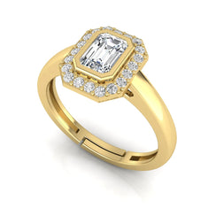 OctaPearl Emerald Cut Bezel Set Lab Grown Diamond Halo Engagement Ring - alternate view