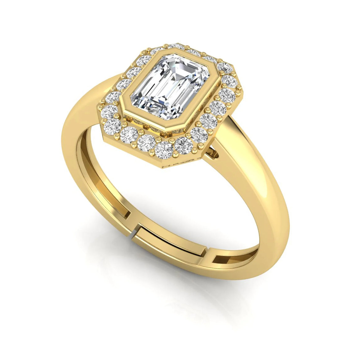 OctaPearl Emerald Cut Bezel Set Lab Grown Diamond Halo Engagement Ring