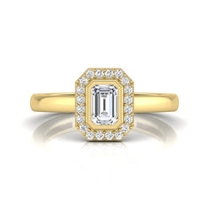 OctaPearl Emerald Cut Bezel Set Lab Grown Diamond Halo Engagement Ring