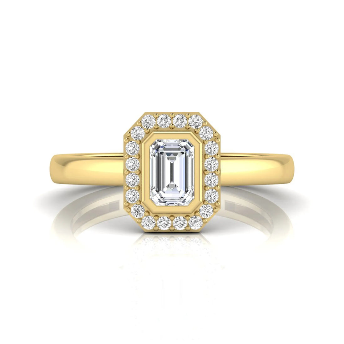 OctaPearl Emerald Cut Bezel Set Lab Grown Diamond Halo Engagement Ring