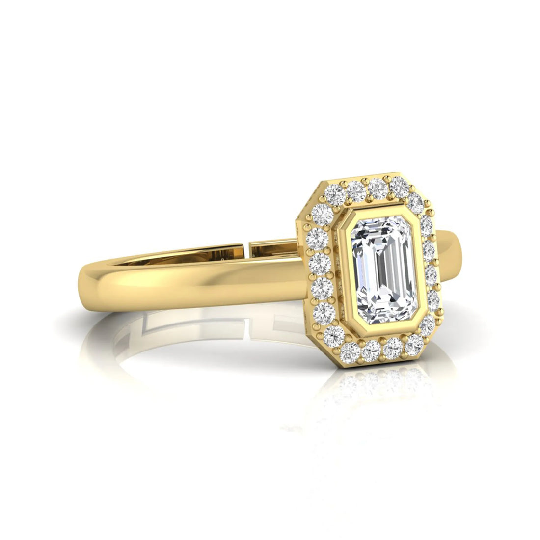 OctaPearl Emerald Cut Bezel Set Lab Grown Diamond Halo Engagement Ring