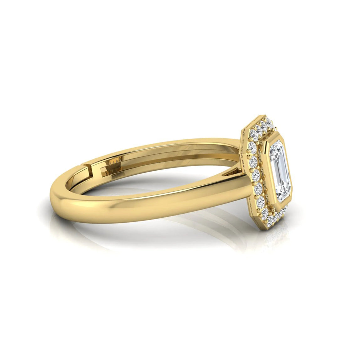 OctaPearl Emerald Cut Bezel Set Lab Grown Diamond Halo Engagement Ring