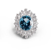 Large Blue CZ Halo Cocktail Statement Ring