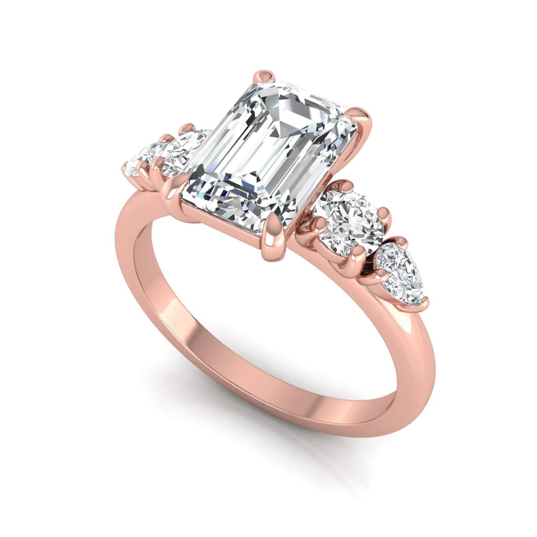 OctaPearl 2 ct Emerald Cut Five Stone Lab Grown Diamond Engagement Ring