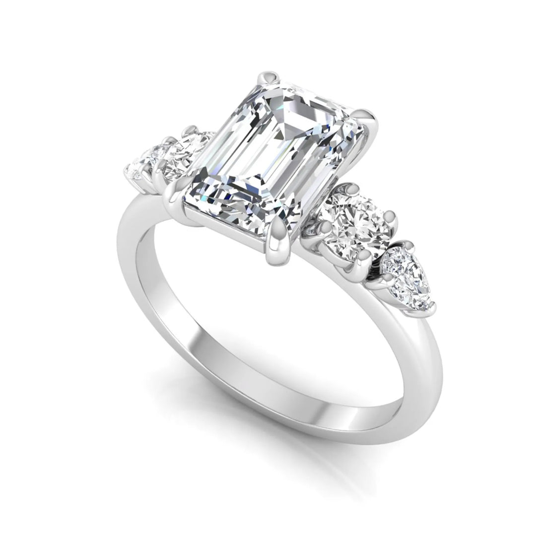 OctaPearl 2 ct Emerald Cut Five Stone Lab Grown Diamond Engagement Ring
