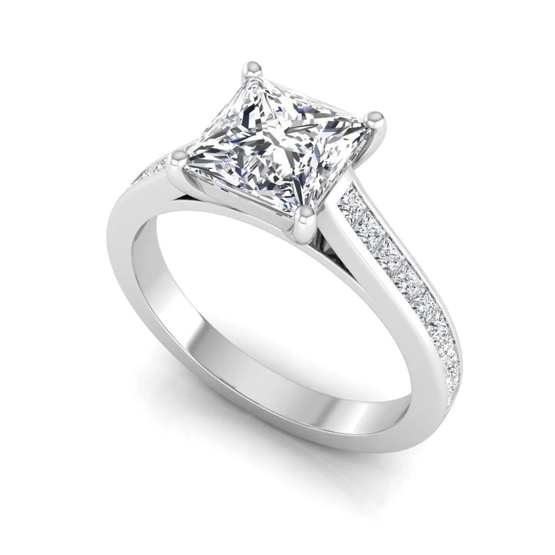 OctaPearl 2 ct Princess Channel Set Lab Grown Diamond Solitaire Engagement Ring
