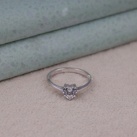 Silver ring with a heart-shaped diamond on a textured surface, Dainty Heart Moissanite Solitaire Ring, Minimalist Engagement Jewelry for Women