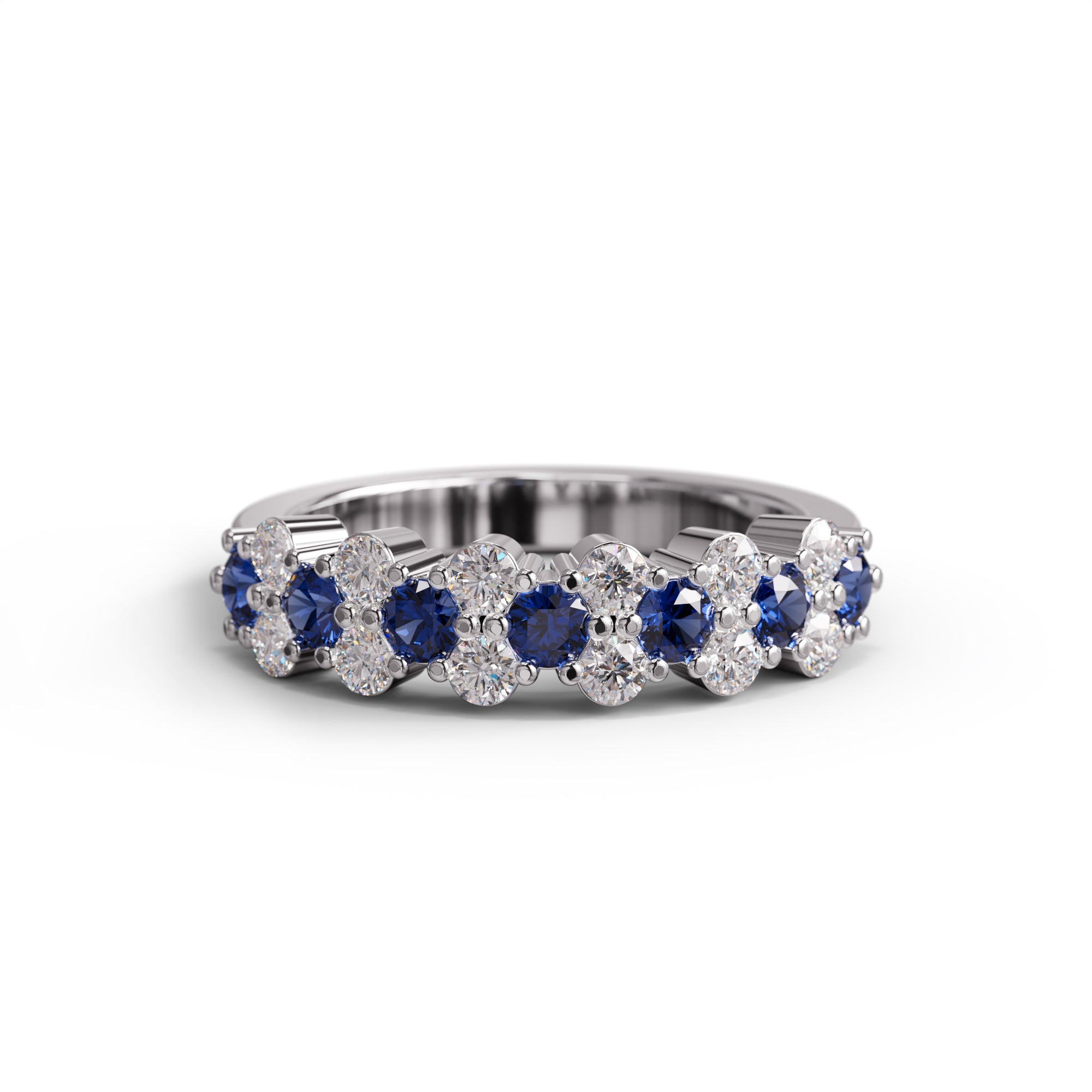 White & Blue Sapphire CZ Ring – Silver Band Stackable Jewelry