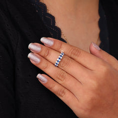 White & Blue Sapphire CZ Ring – Silver Band Stackable Jewelry