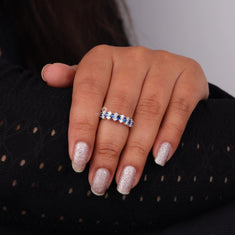 White & Blue Sapphire CZ Ring – Silver Band Stackable Jewelry - alternate view