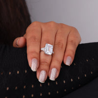 Three Stone Moissanite Proposal Ring, 14K Gold Emerald Cut Wedding Engagement Ring, Dainty Baguette Side Stone Moissanite Bridal Ring