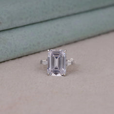 Emerald Cut Three Stone CZ Engagement Ring – Silver Statement