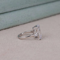 Emerald & Tapered Baguette Cut Moissanite Three Stone Engagement Ring, Past Present Future Bridal Rin