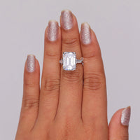 Sustainable Three Stone Wedding Ring, Beautiful Emerald Cut Bridal Anniversary Jewelry