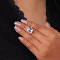 Emerald Cut Three Stone CZ Engagement Ring – Silver Statement - alternate view