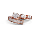 Rose gold ring with pear-shaped and baguette diamonds on a white background, Pear & Baguette Moissanite Bypass Open Gap Ring – Channel Set Modern Statement Ring