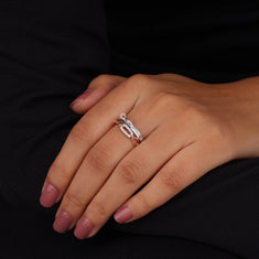 Linked Double Band CZ Ring – Two Tone Modern Statement Ring - alternate view