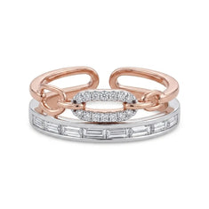 Linked Double Band CZ Ring – Two Tone Modern Statement Ring