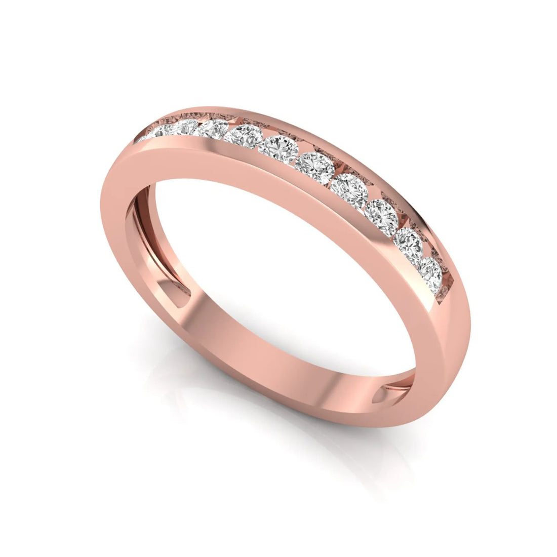 OctaPearl Channel Set Round Lab Grown Diamond Minimalist Half Eternity Wedding Band