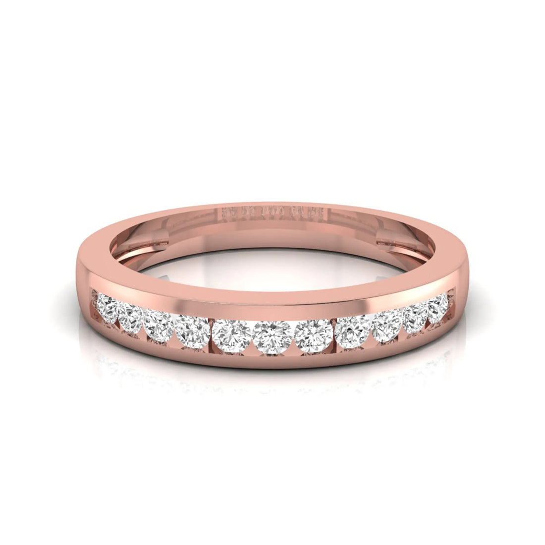 OctaPearl Channel Set Round Lab Grown Diamond Minimalist Half Eternity Wedding Band