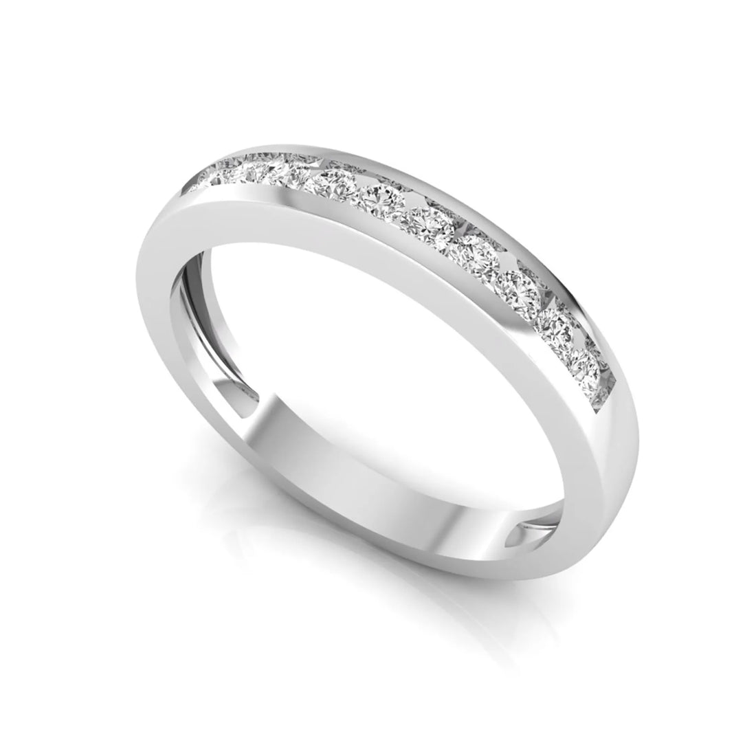 OctaPearl Channel Set Round Lab Grown Diamond Minimalist Half Eternity Wedding Band