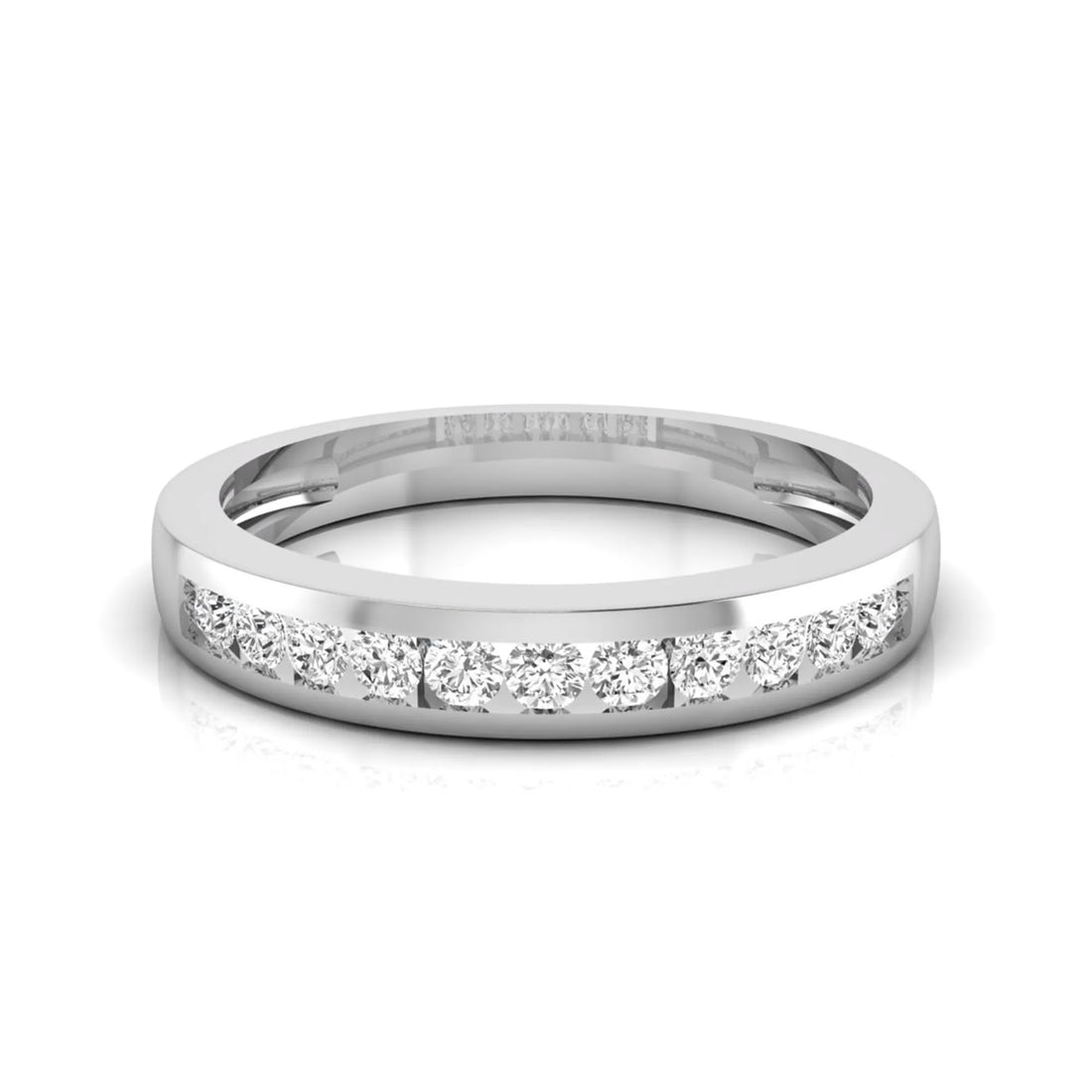 OctaPearl Channel Set Round Lab Grown Diamond Minimalist Half Eternity Wedding Band