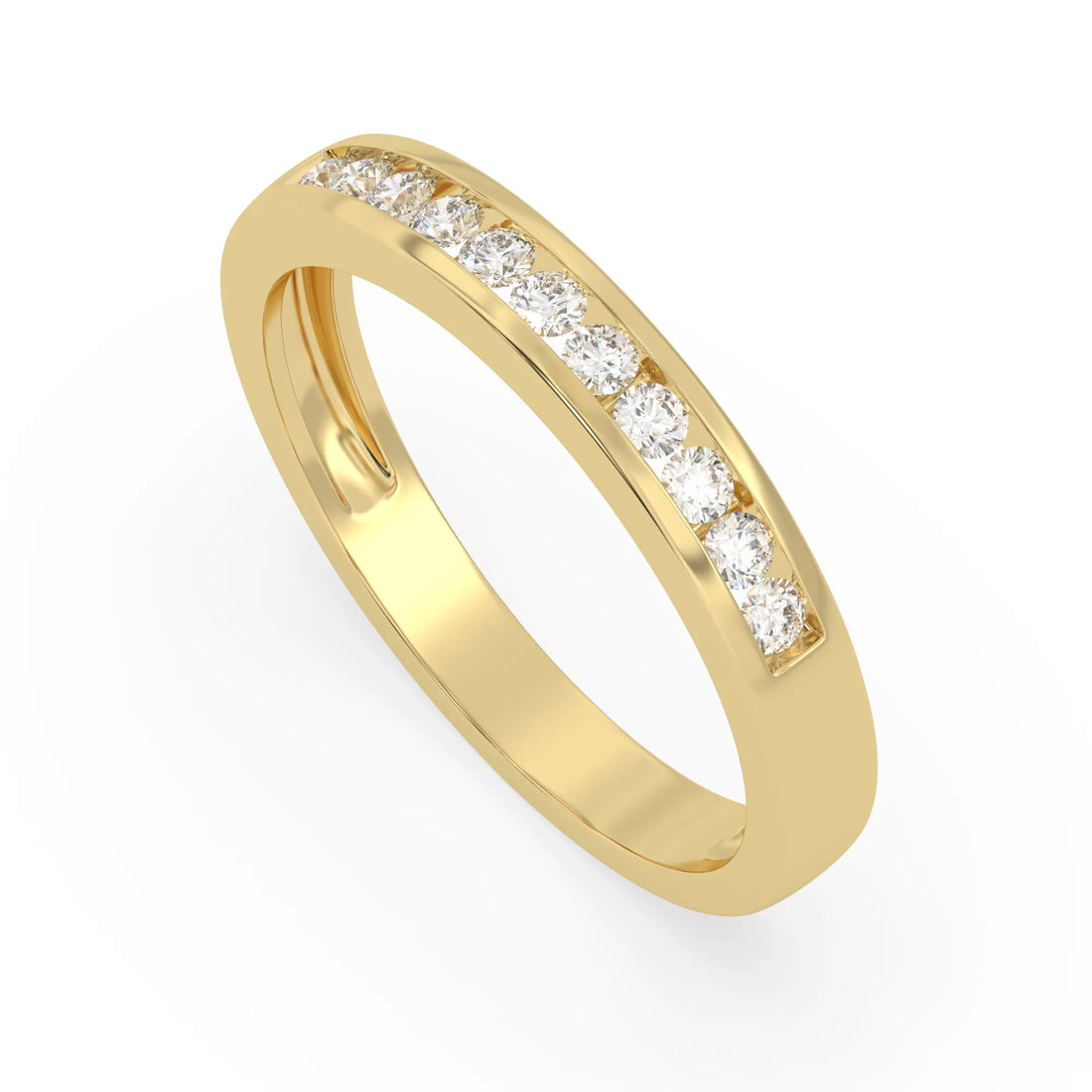 OctaPearl Channel Set Round Lab Grown Diamond Minimalist Half Eternity Wedding Band