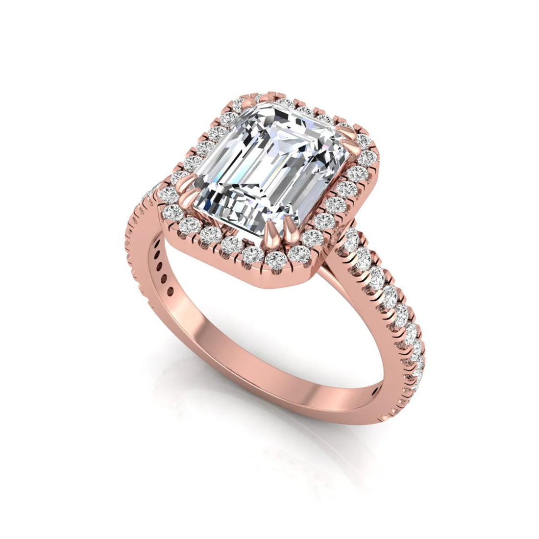 OctaPearl 2 ct Emerald Cut Halo Lab Grown Diamond Engagement Ring