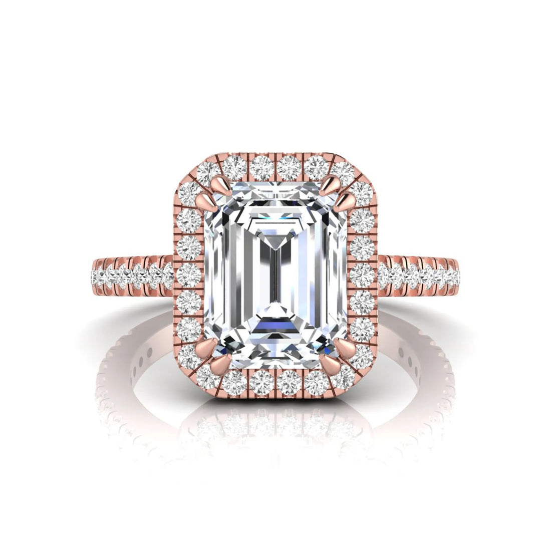 OctaPearl 2 ct Emerald Cut Halo Lab Grown Diamond Engagement Ring