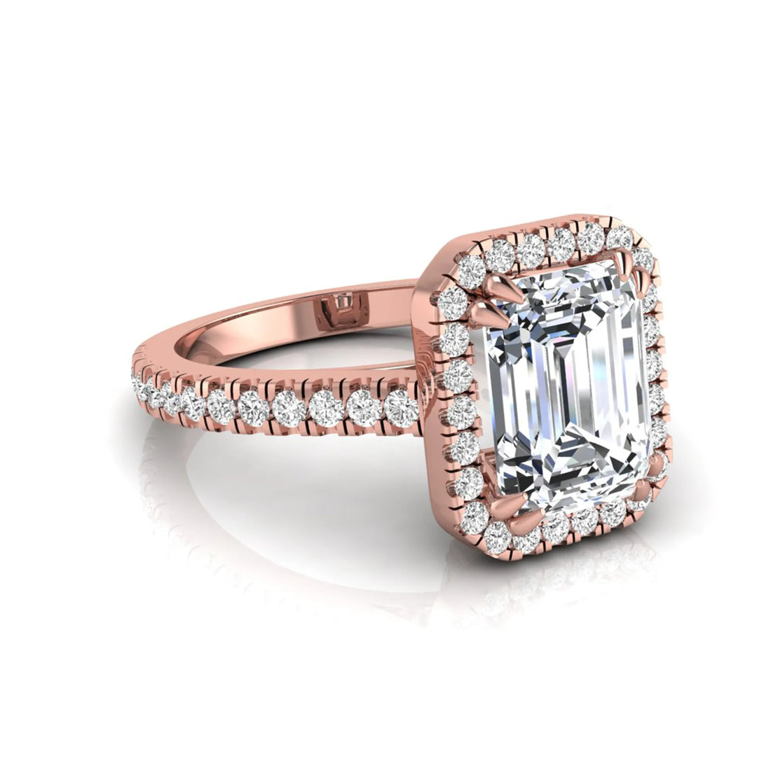 OctaPearl 2 ct Emerald Cut Halo Lab Grown Diamond Engagement Ring