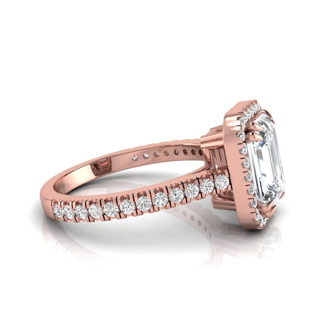 OctaPearl 2 ct Emerald Cut Halo Lab Grown Diamond Engagement Ring