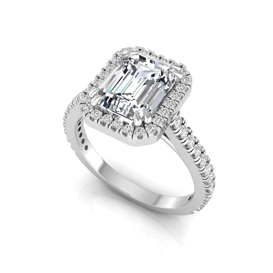 OctaPearl 2 ct Emerald Cut Halo Lab Grown Diamond Engagement Ring