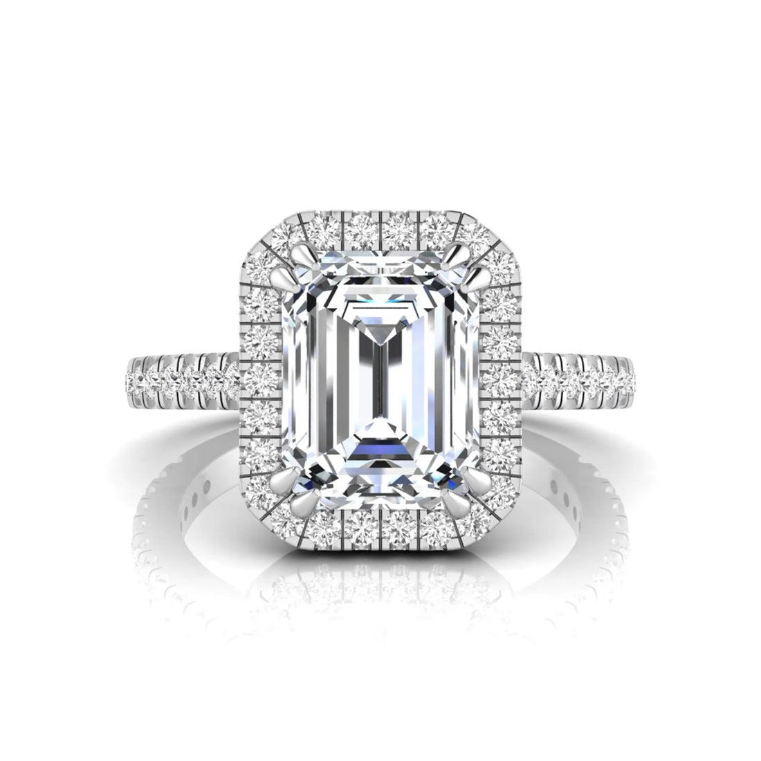 OctaPearl 2 ct Emerald Cut Halo Lab Grown Diamond Engagement Ring