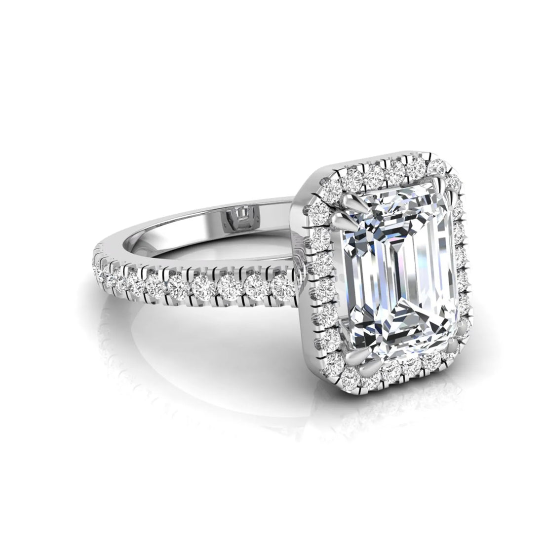 OctaPearl 2 ct Emerald Cut Halo Lab Grown Diamond Engagement Ring